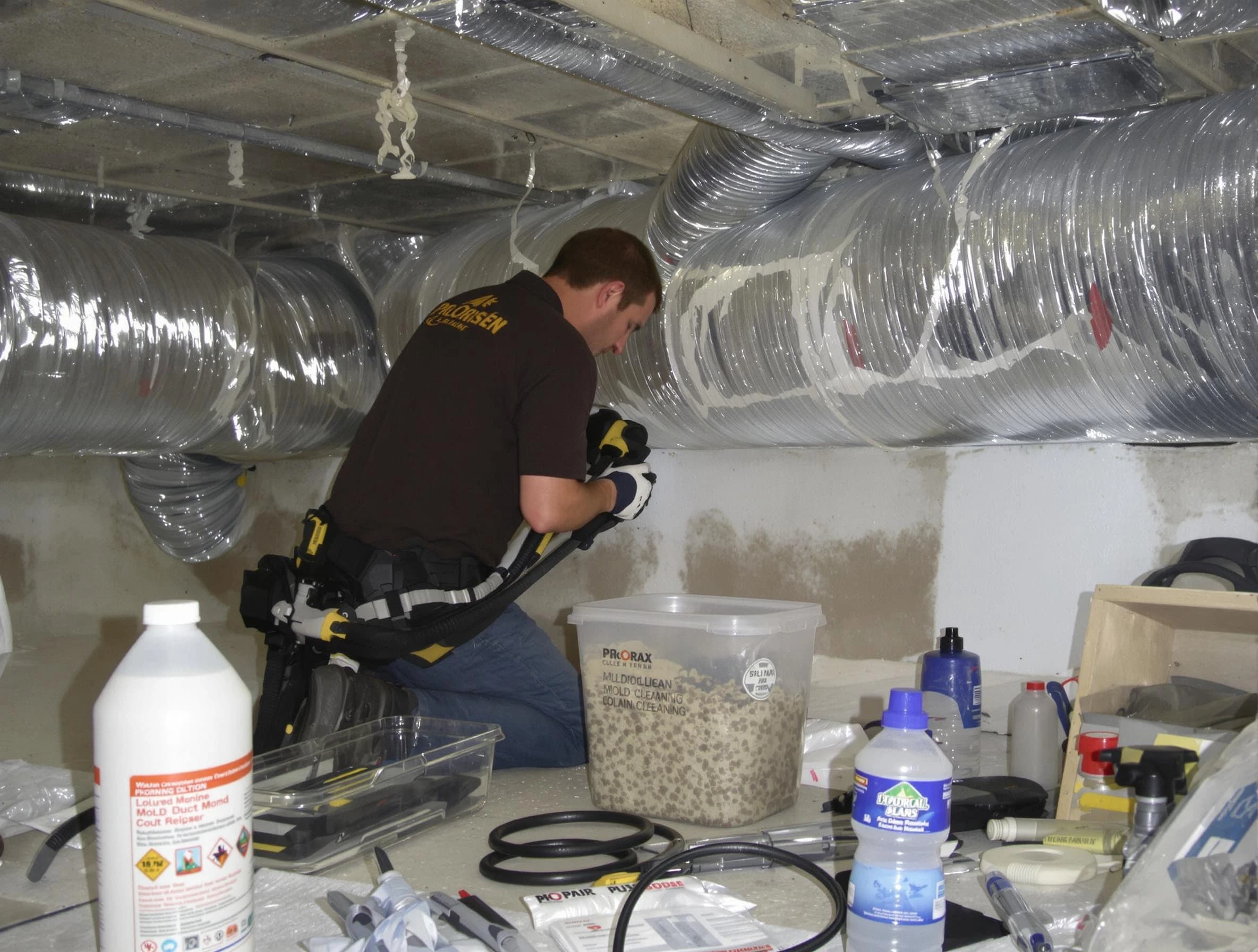 Montevallo Air Duct Cleaning specialist performing professional mold removal from air ducts in Montevallo