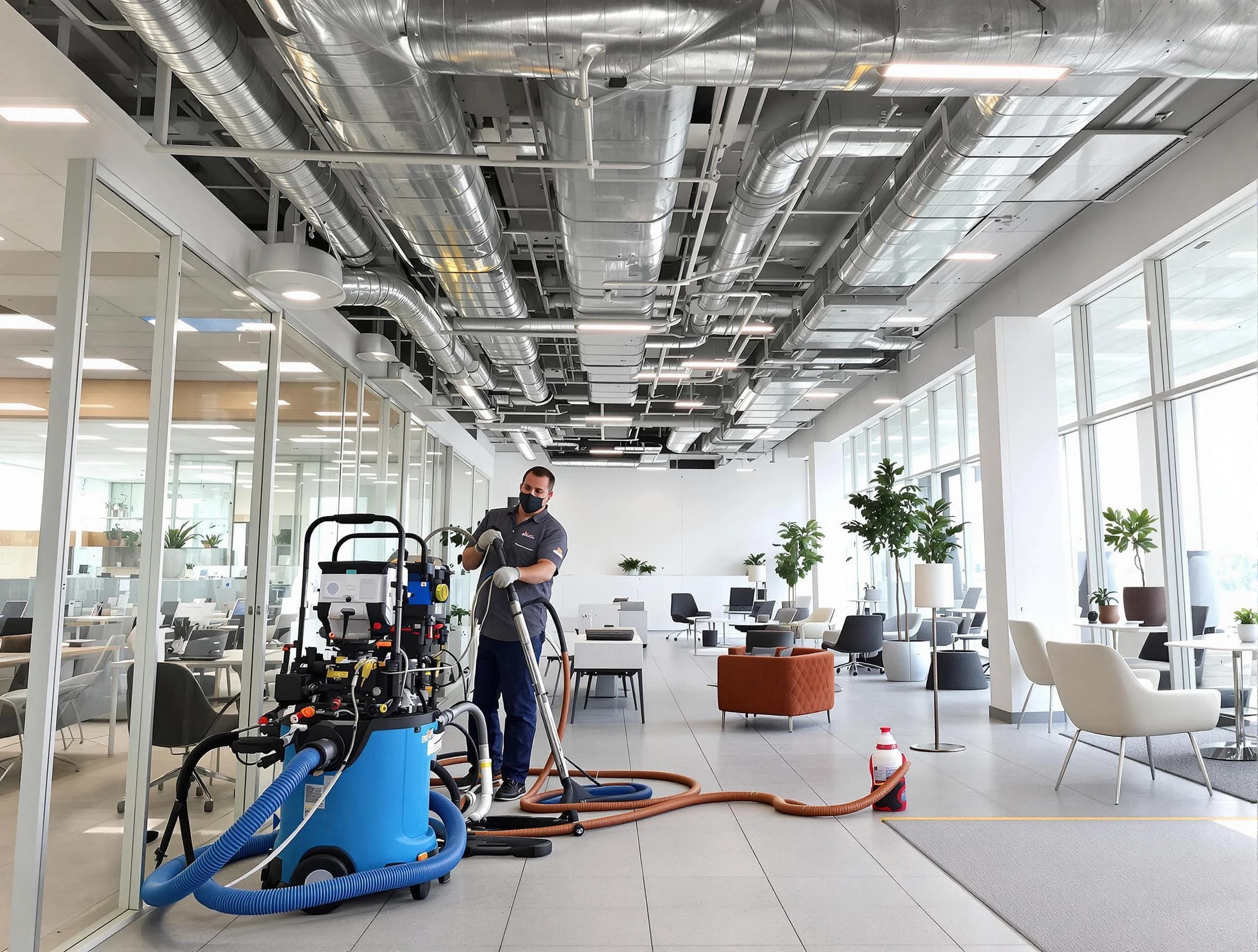 Montevallo Air Duct Cleaning team conducting comprehensive commercial duct cleaning at a business location in Montevallo