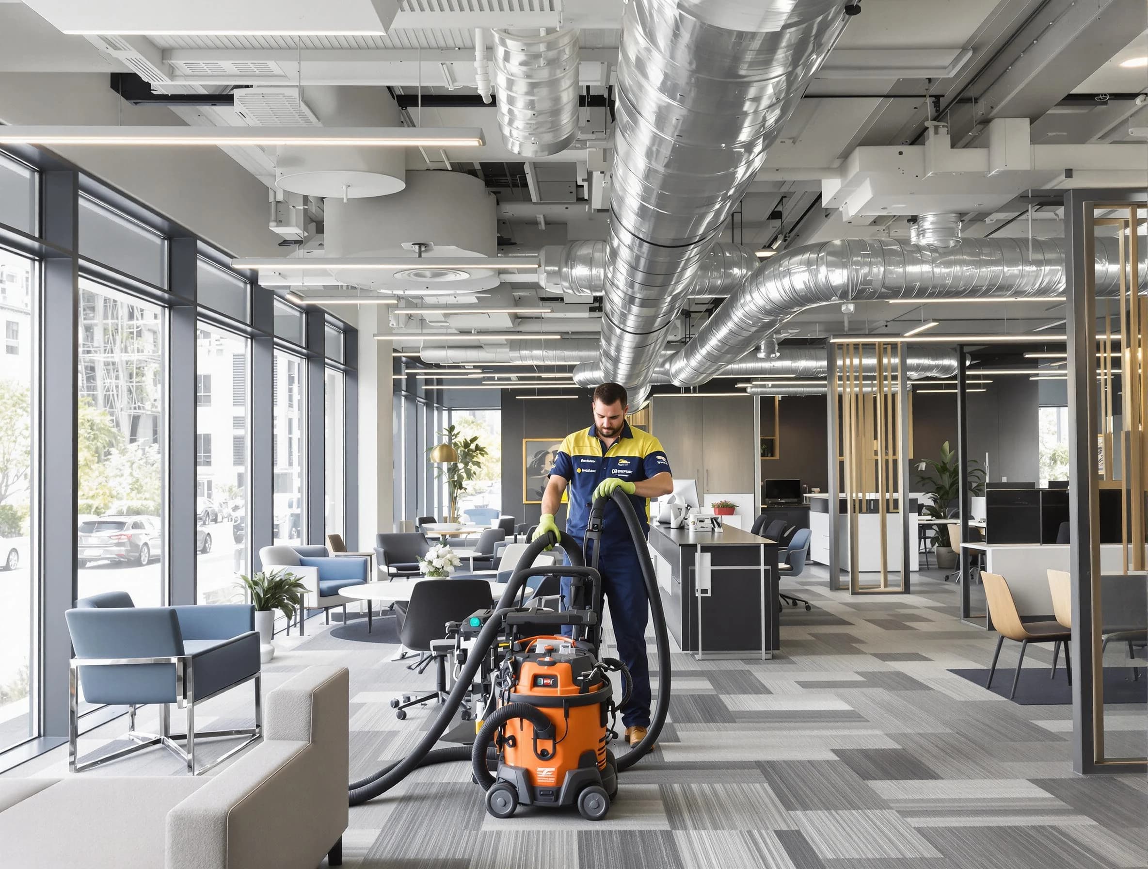 Montevallo Air Duct Cleaning team performing thorough commercial duct cleaning at a Montevallo business center