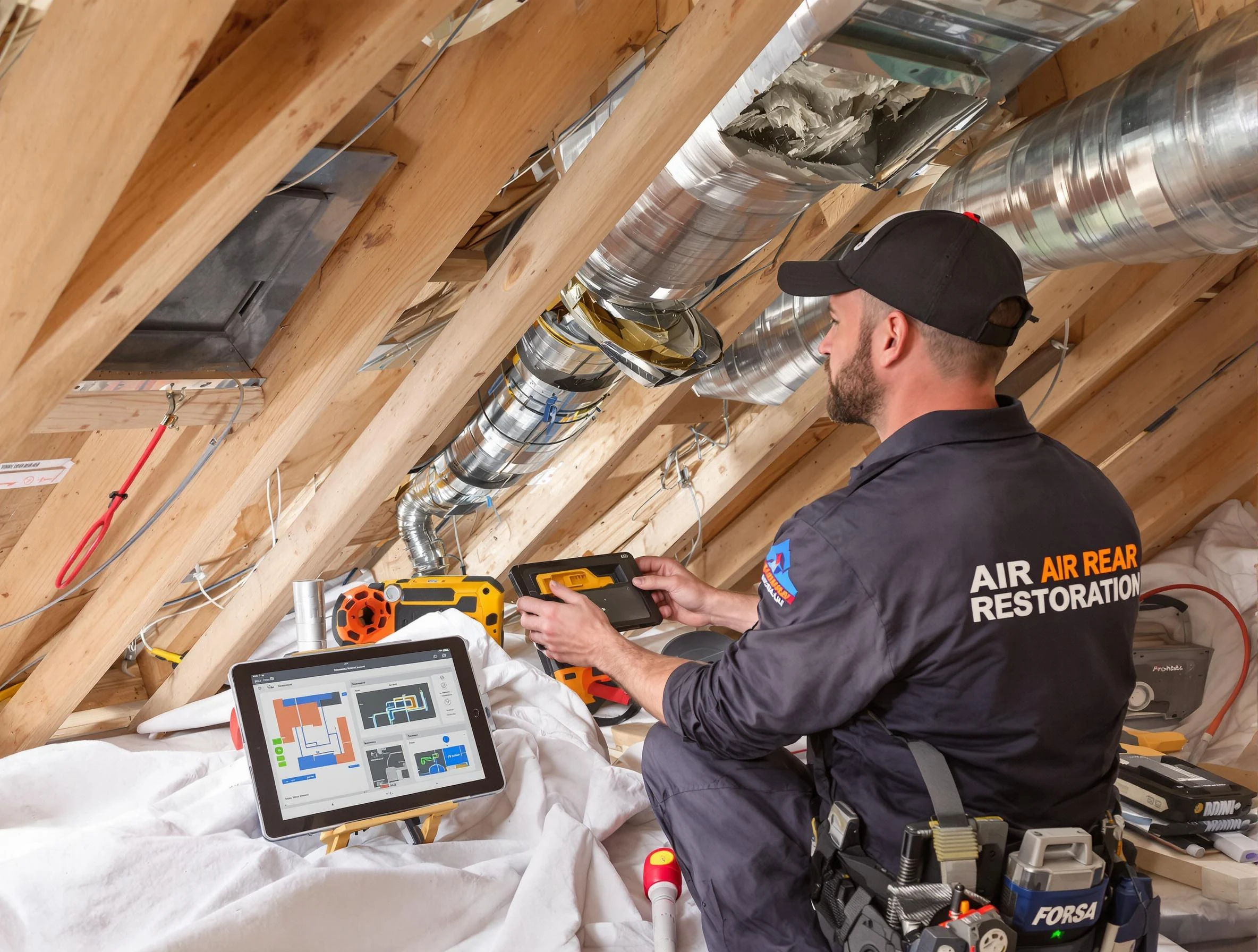 Montevallo Air Duct Cleaning technician performing precise duct repair work in Montevallo